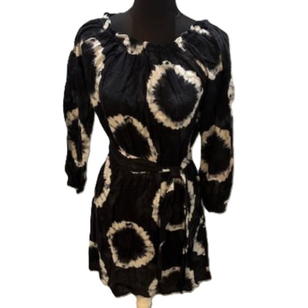 MICHAEL KORS Navy/White On/Off Shoulder Cotton Tie Dye Dress w/Belt  NWT $140 - Picture 13 of 16